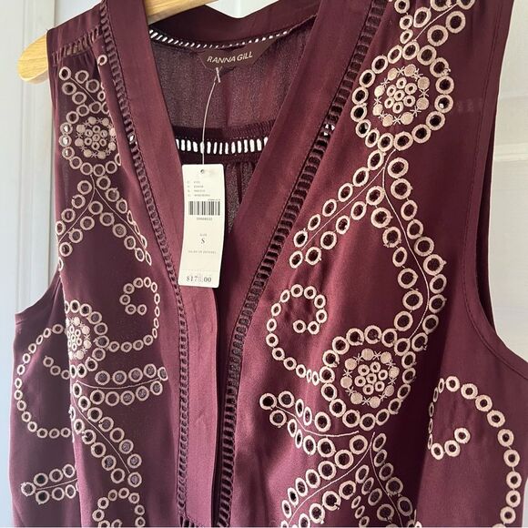 NWT Anthropologie Ranna Gill Teresa Wine Embroidered Jumpsuit Small - Picture 2 of 5